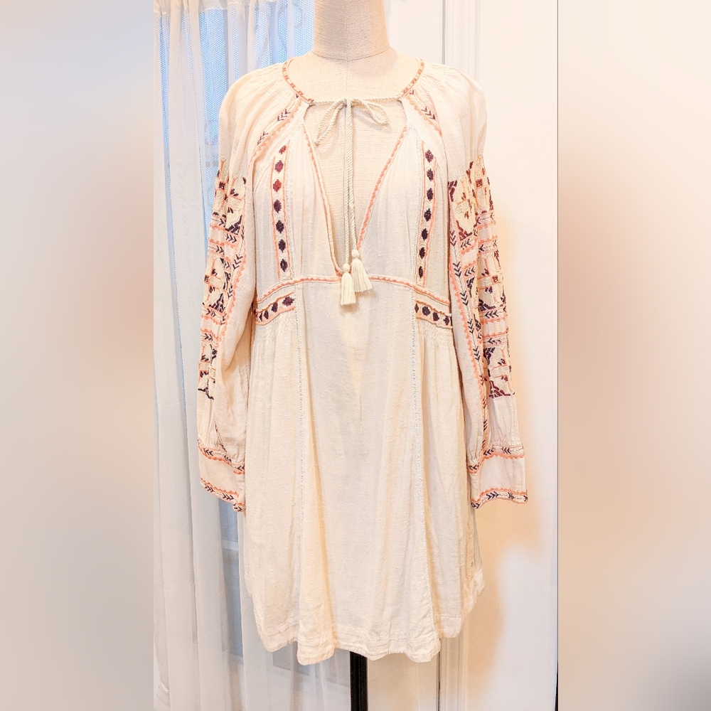 Free People dress M embroidered Boho cotton pockets romantic fairy